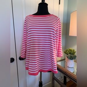 RAFAELLA, Woman’s Pullover Knit Top, Boatneck, 3/4 Sleeve, Striped, Pink, 2X